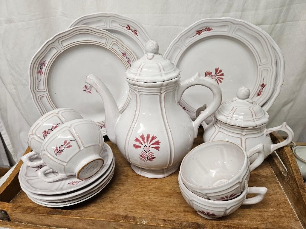 Antiek Henriot Quimper Servies | 14-delig | Handbeschilderd, Ophalen of Verzenden