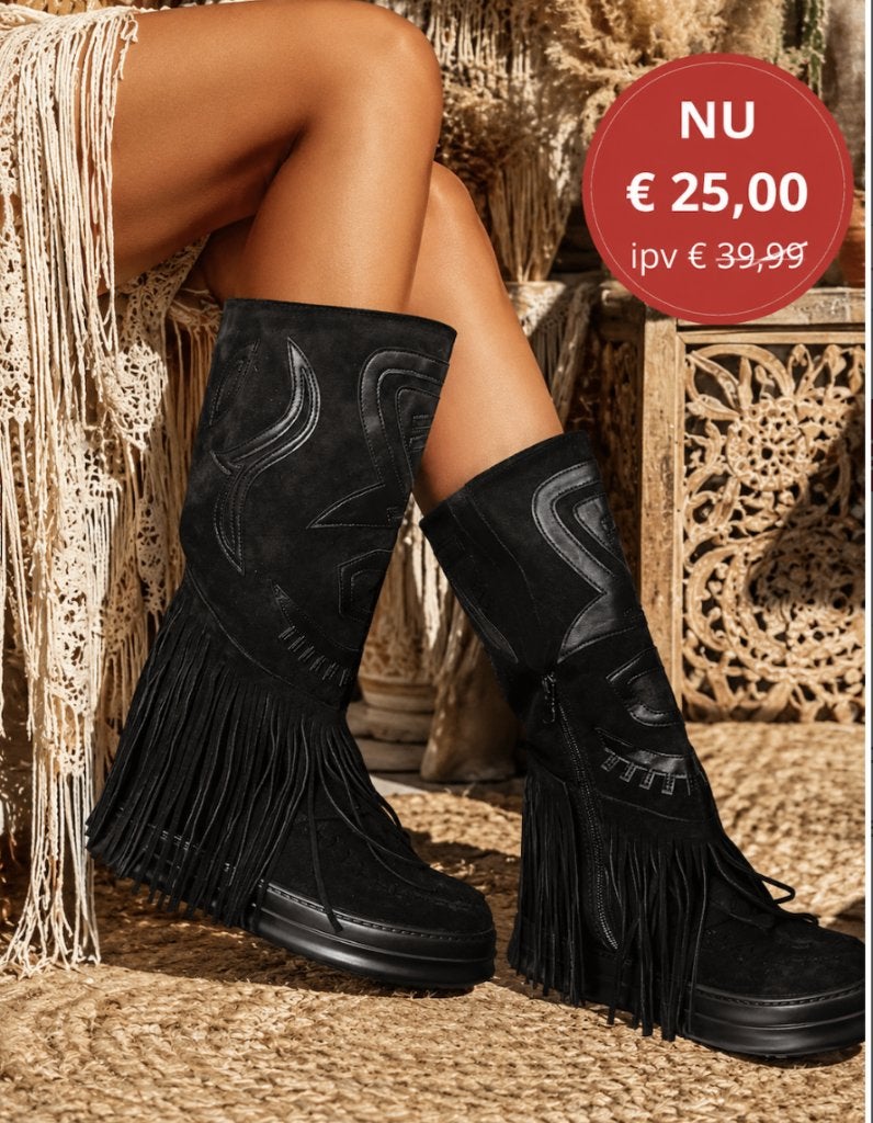 Suedine Boho Fringie Boots Maat 40, Hoge laarzen, Zwart, Nieuw, Ophalen of Verzenden