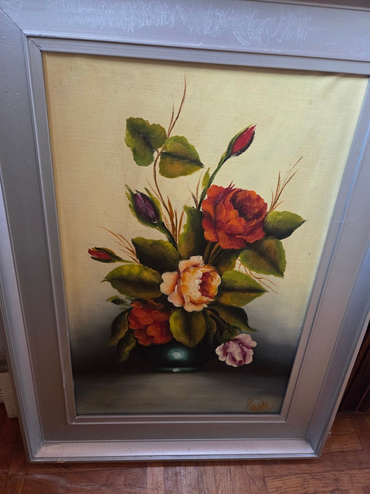 Schilderij met bloemen in olieverf, gesigneerd, Antiek en Kunst, Kunst | Schilderijen | Klassiek, Doek, Realistisch, Olieverf
