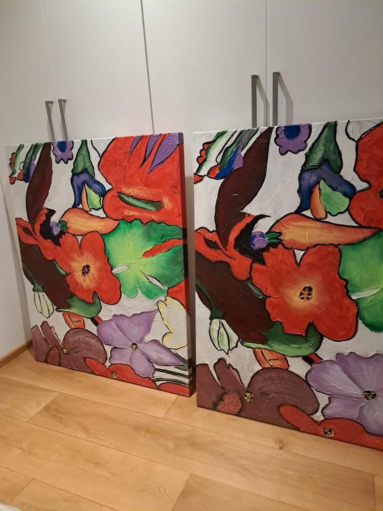 Twee prachtige bloemenschilderijen van Goossens (120x100cm), Antiek en Kunst, Ophalen of Verzenden