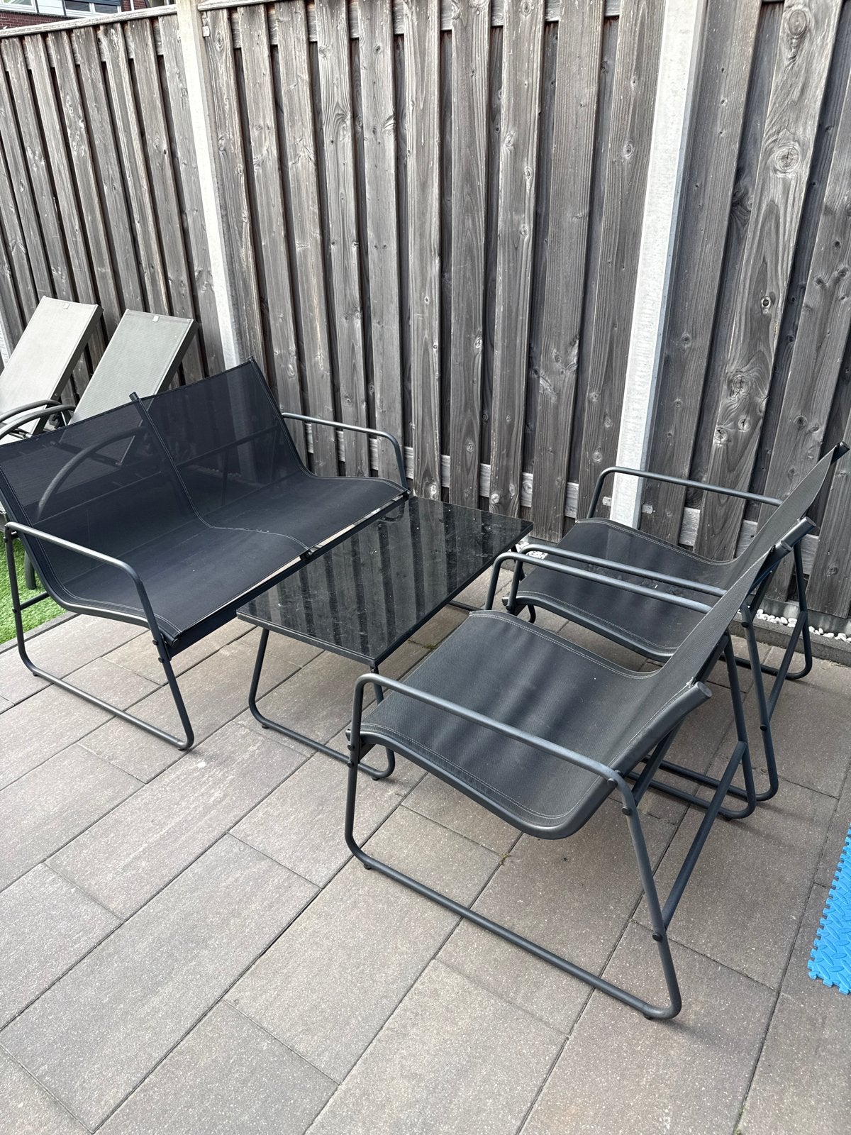 JYSK Tuinset 4-persoons met glazen tafel - ideaal voor balko, Tuin en Terras, Tuinsets en Loungesets, 4 zitplaatsen, Gebruikt