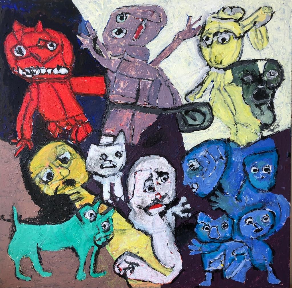 Schilderij stijl Karel Appel, Ophalen of Verzenden