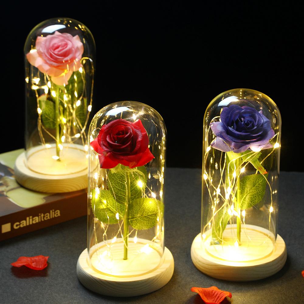 Roos Met Led Lampjes Onder Stolp / Kunstbloem Bloem Licht, Verzenden, Nieuw