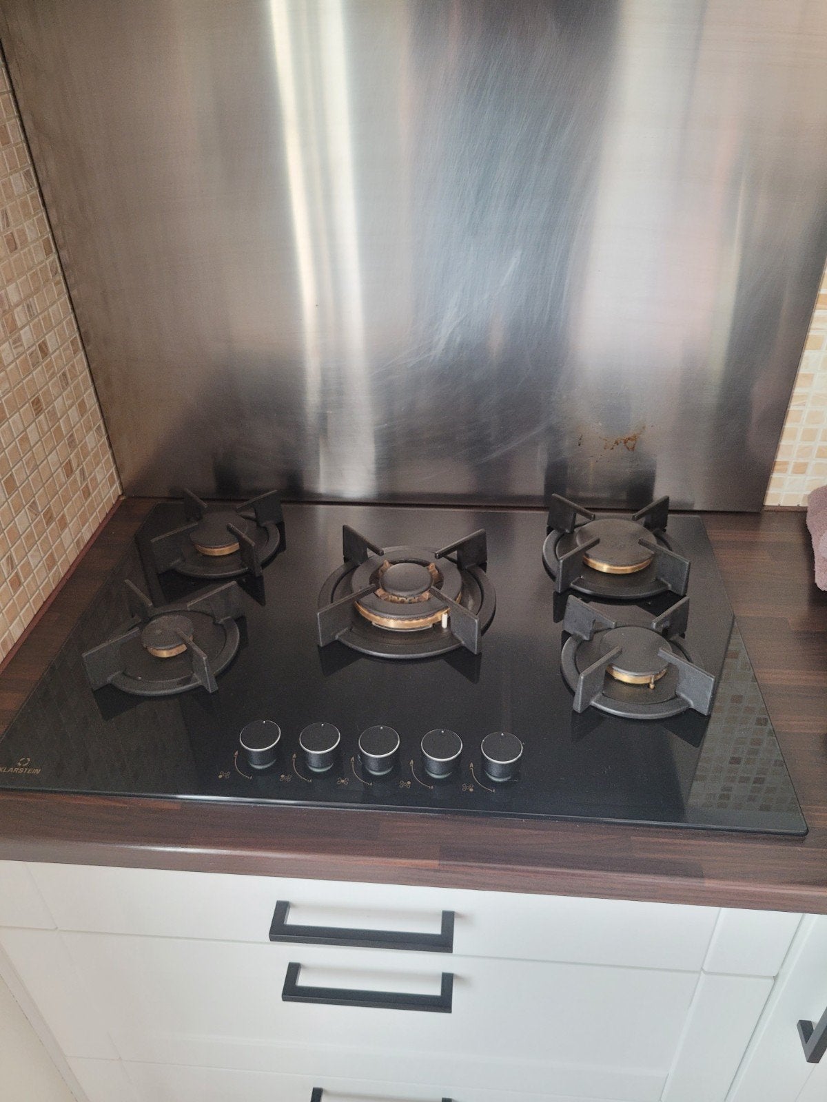 Klarstein Gas Kookplaat 5-pits - Zwart Glas, Ophalen, Gebruikt, Inbouw, Gas