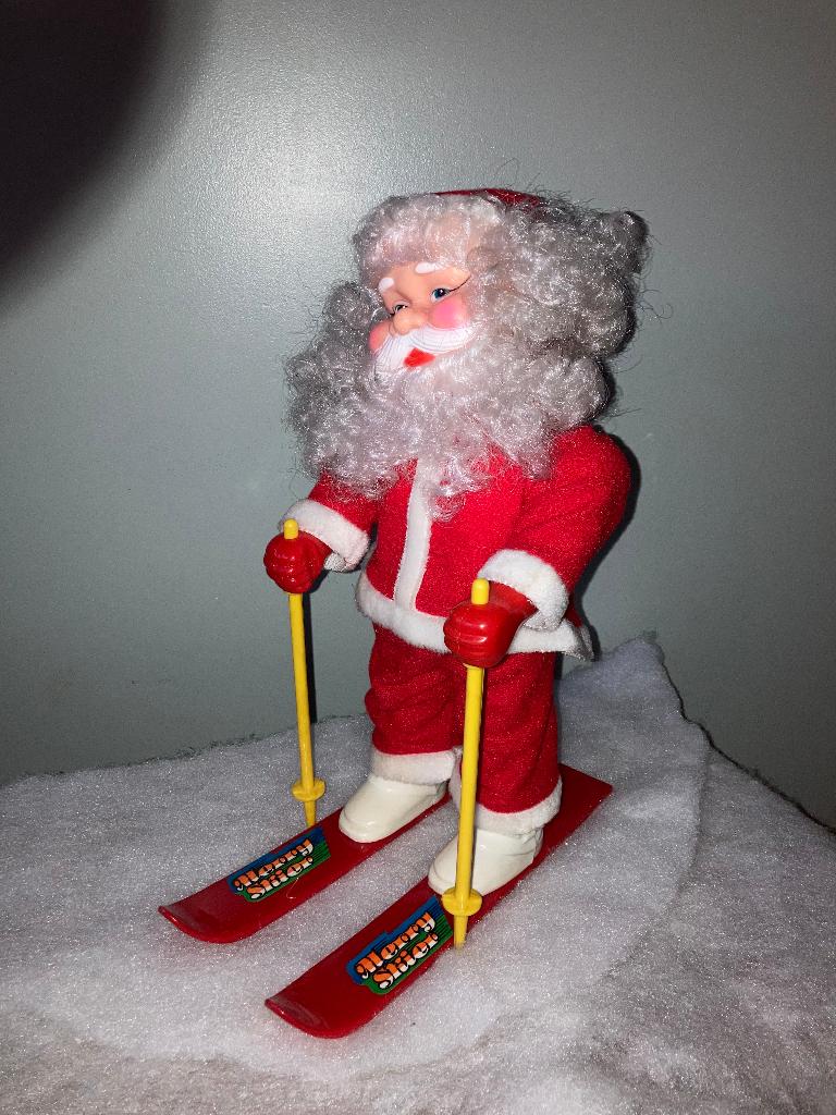 Vintage kerstman op ski's, Ophalen of Verzenden, Gebruikt