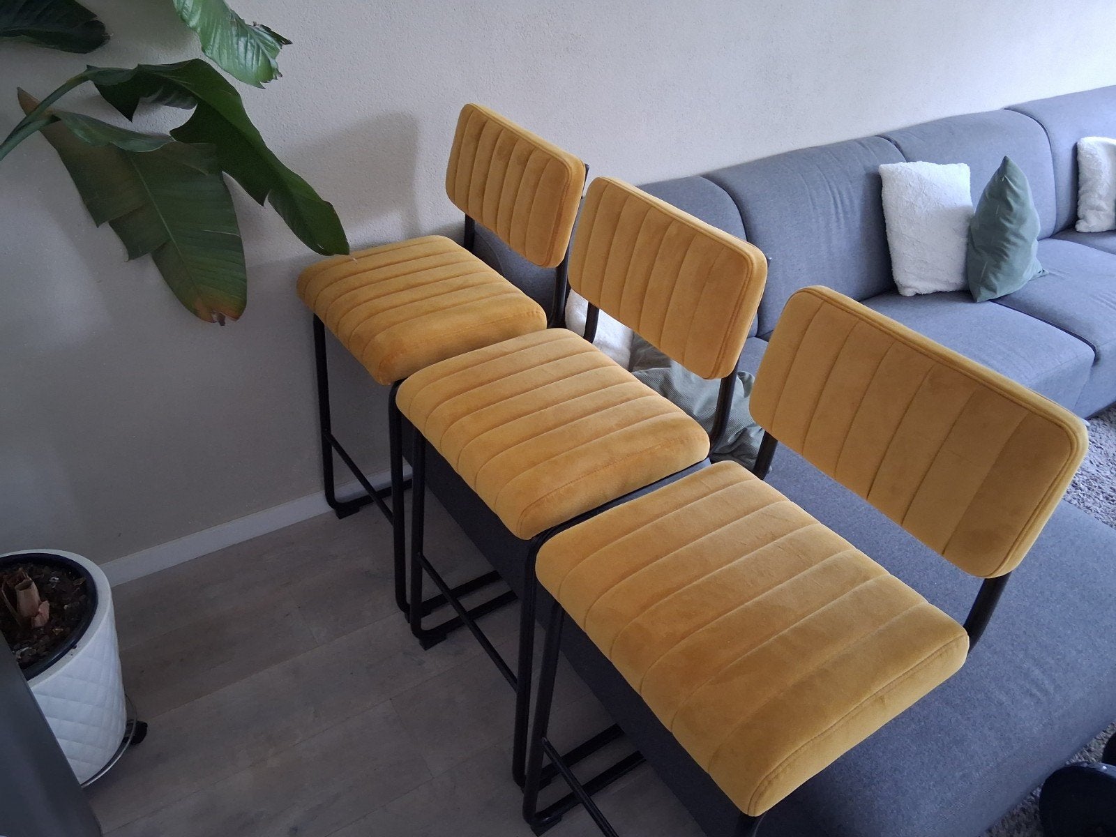 Set van 3 gele barkrukken - Zo goed als nieuw, Overige kleuren, Ophalen of Verzenden, Zo goed als nieuw, Metaal