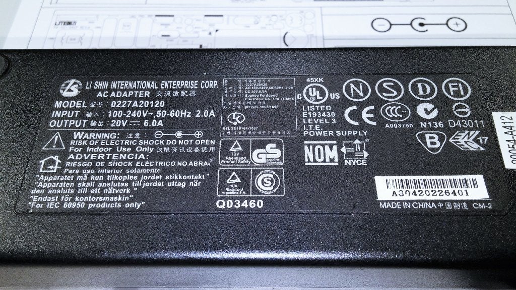 Li Shin 0227A20120 20V 4.5A 6A 120W Lifebook IdeaPad Adapter, Ophalen of Verzenden, Zo goed als nieuw, Li-Shin