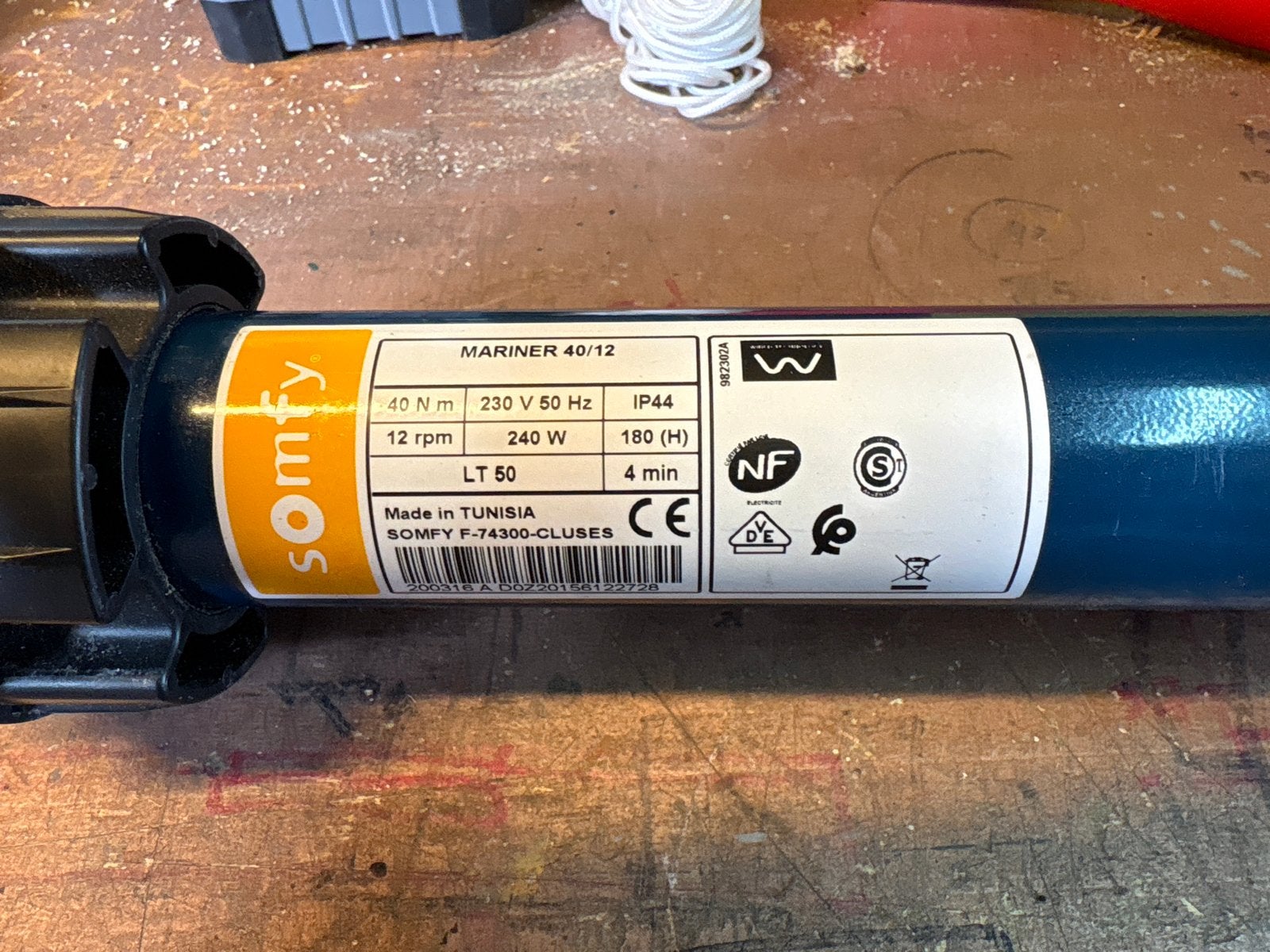 Somfy LT50 40/12 Mariner buismotor - 40 Nm, 12 rpm, Ophalen, Gebruikt, Overige kleuren, Minder dan 100 cm