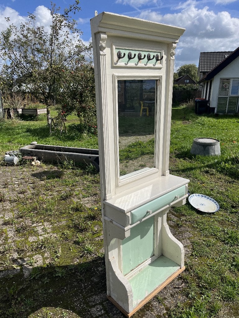 Grene kapstok meubel, wandmeubel, gangmeubel. Rond 1920., Huis en Inrichting, Ophalen, Gebruikt, 200 cm of meer, Minder dan 150 cm