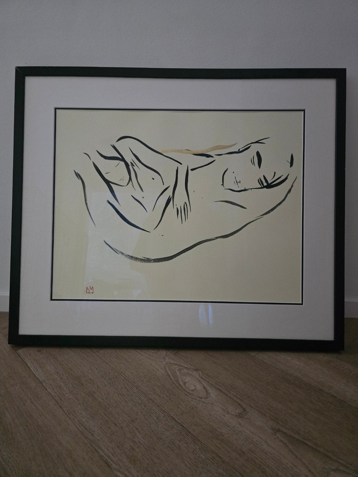 Ingelijste tekening van liggend naakt, Antiek en Kunst, Ophalen, Tekening, Overige technieken, Ingelijst