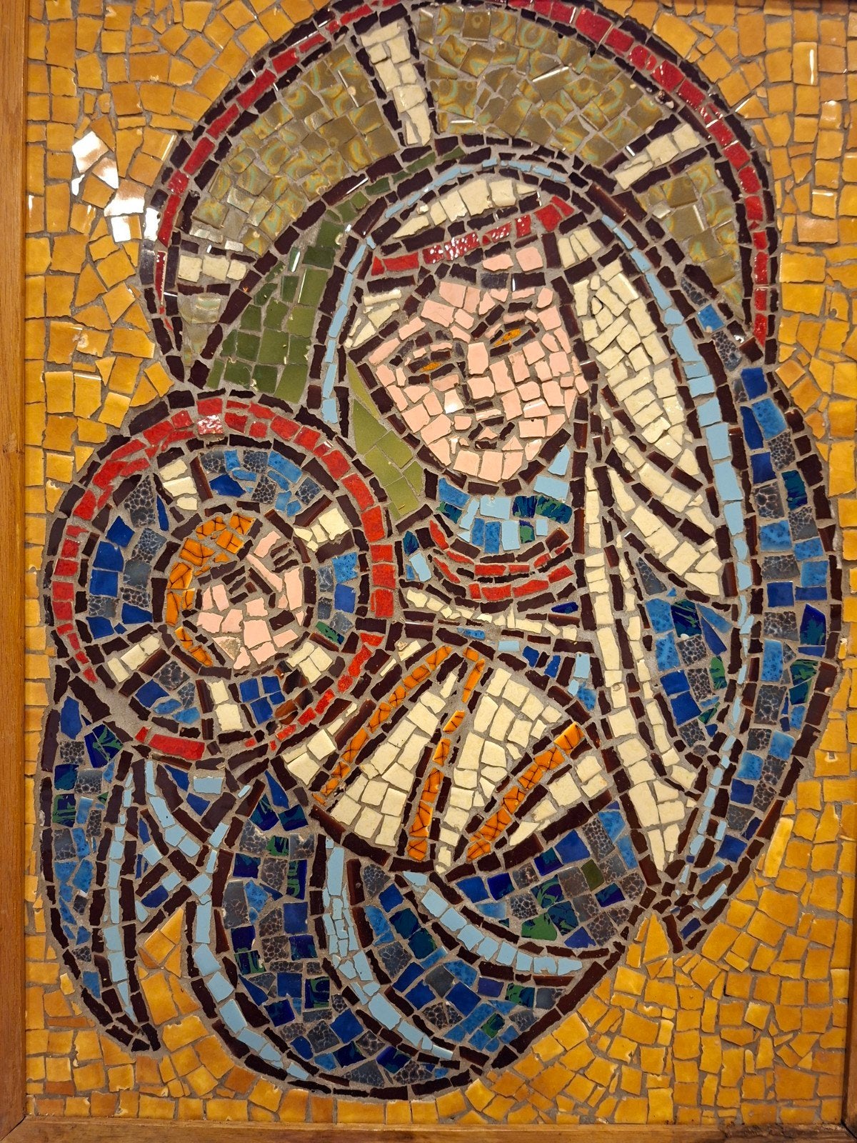 Prachtig Vintage Mozaïek – Byzantijnse Madonna met Kind, Verzamelen, Ophalen