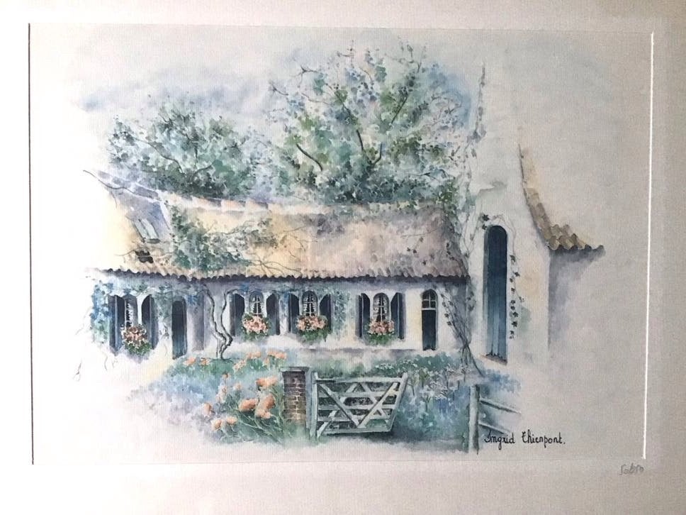Aquarel van Ingrid Ehienpont - Stadsgezicht, Antiek en Kunst, Realistisch, Ophalen of Verzenden, Gesigneerd, Aquarel