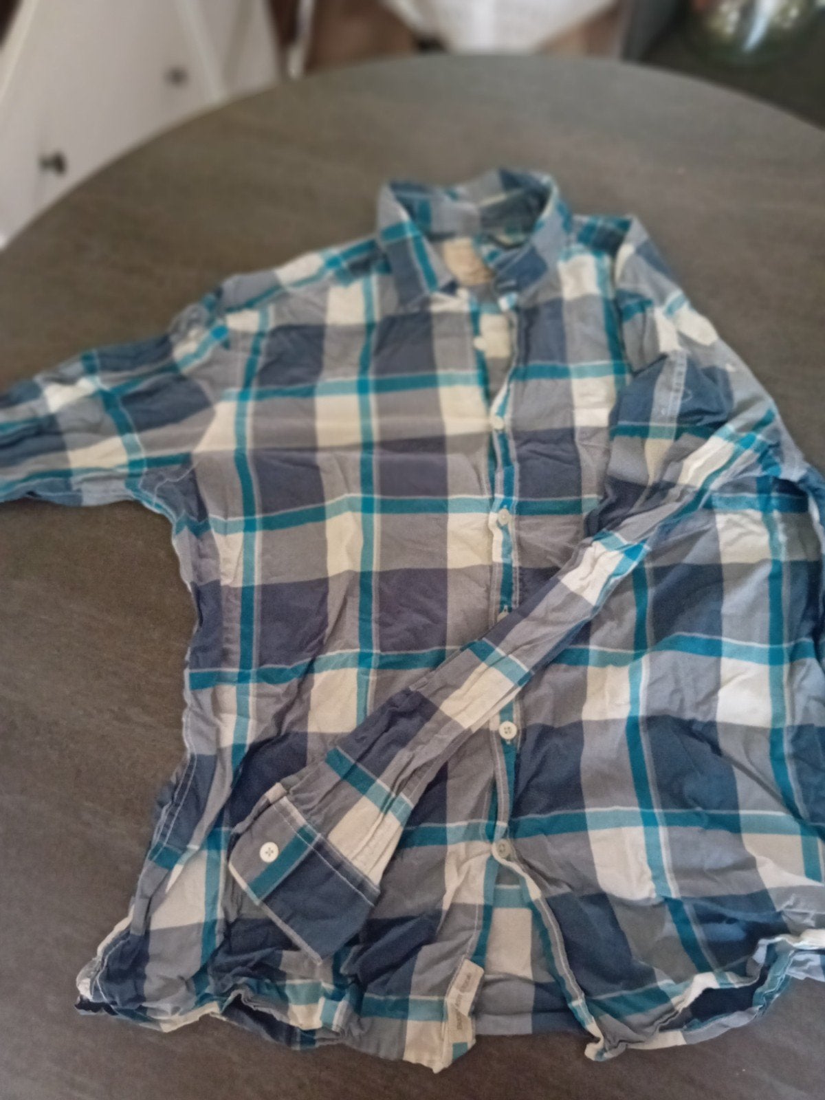Esprit geruit overhemd - Blauw/Wit/Grijs, Blauw, Esprit, Gedragen, Halswijdte 39/40 (M)