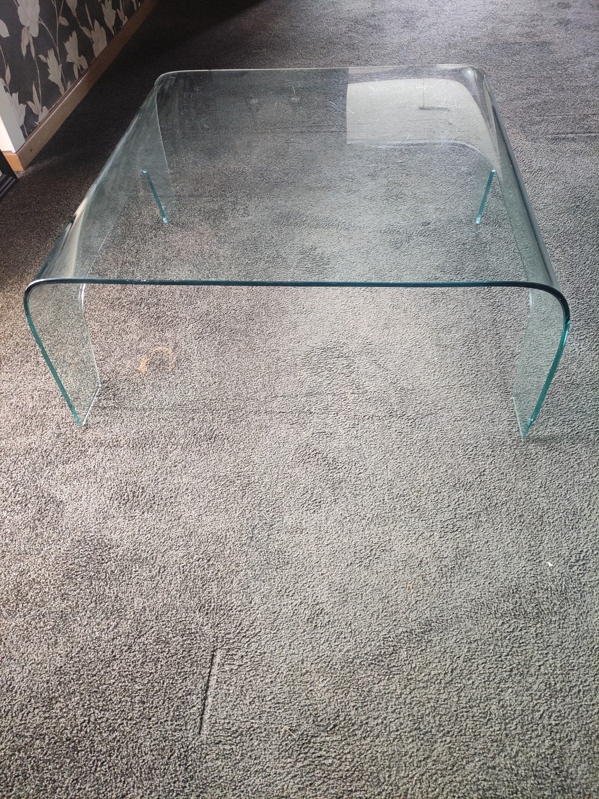Design Salontafel Gebogen glas 89x89x38 cm, Ophalen, 50 tot 100 cm, Vierkant, 50 tot 100 cm
