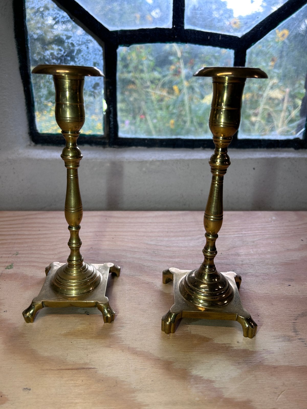 Antieke Messing Kandelaars - Set van 2, Antiek en Kunst, Ophalen of Verzenden, Koper of Brons