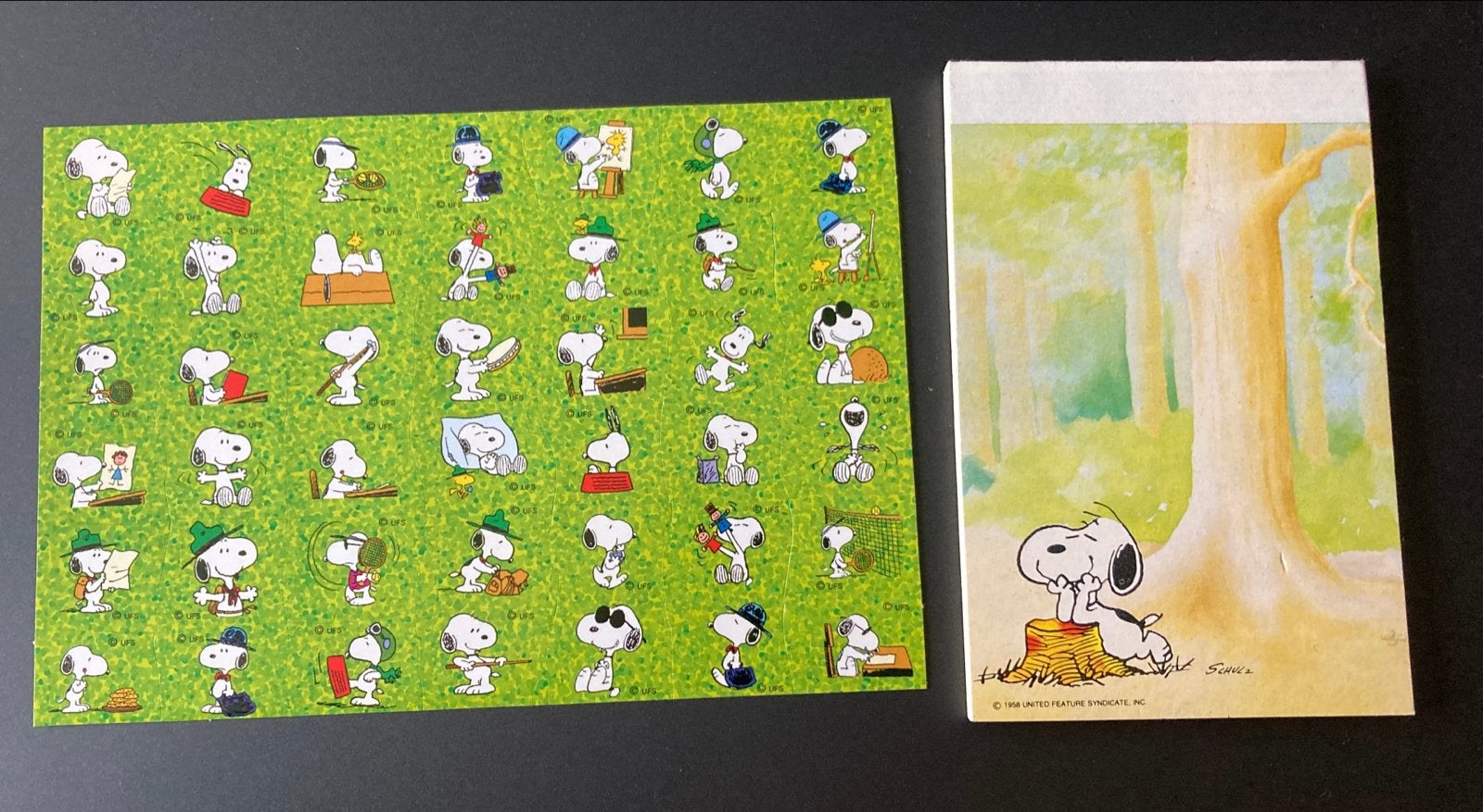 Vintage Snoopy stickers en notitieboekje, Verzamelen, Stickers, Zo goed als nieuw, Strip of Tekenfilm, Ophalen of Verzenden