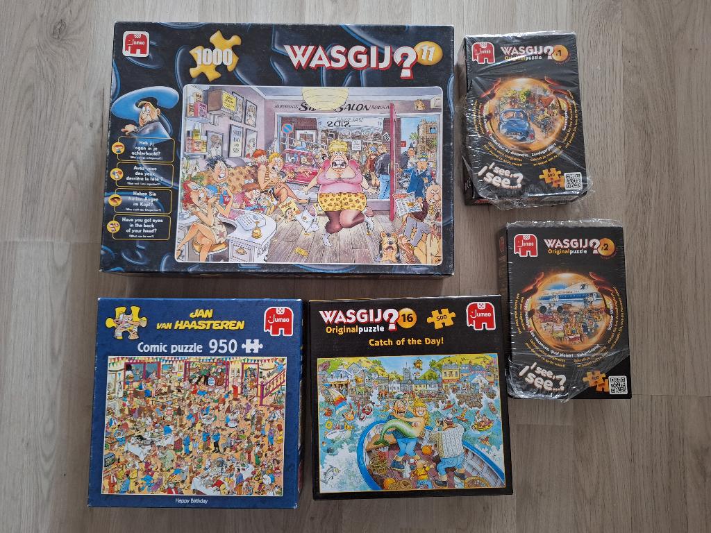 puzzels van Haasteren en WasGij, Ophalen of Verzenden, 500 t/m 1500 stukjes, Zo goed als nieuw, Legpuzzel