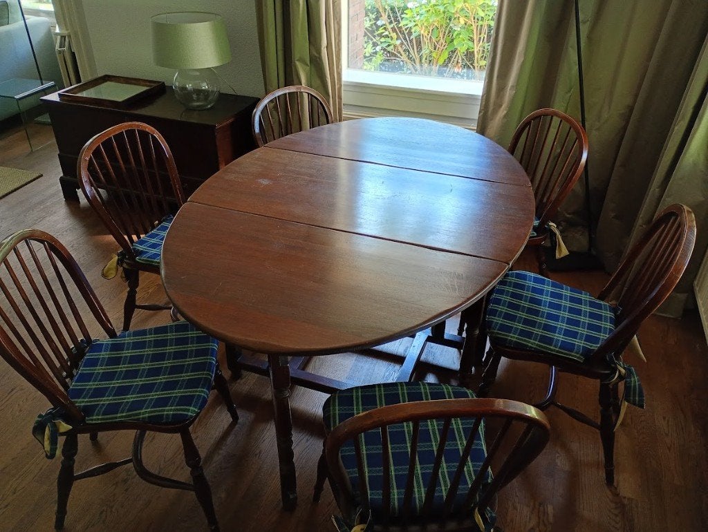 Originele engelse gateleg tafel met 6 stoelen, Huis en Inrichting, Tafels | Eettafels, Ophalen, Gebruikt, 150 tot 200 cm, Eikenhout