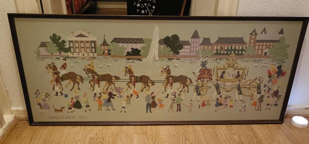gouden koets geborduurd lijst, Ophalen, Overige materialen, Zo goed als nieuw, 100 tot 125 cm