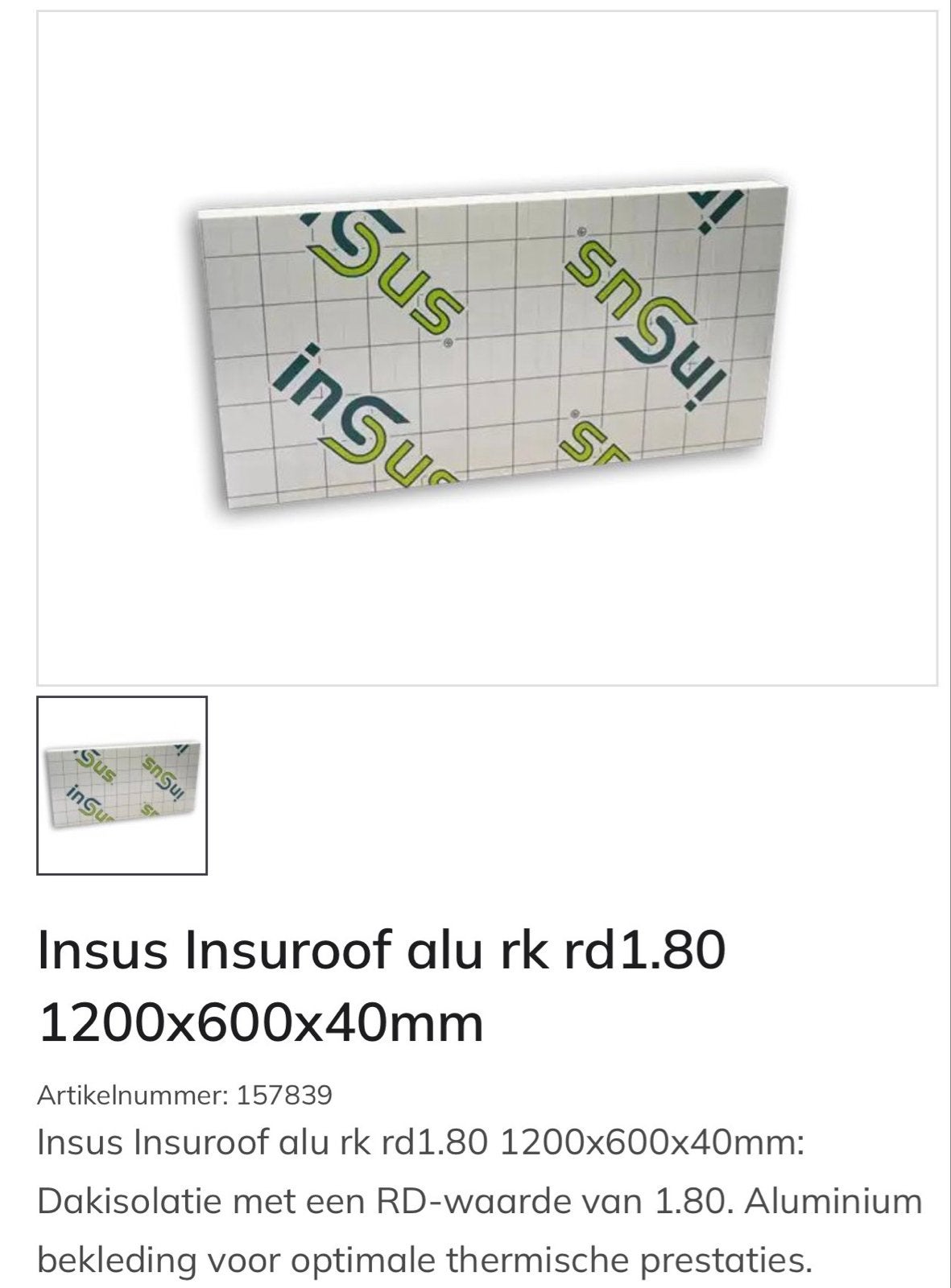 9stuks PIR isolatie Insuroof alu rk rd1.80 1200x600x40mm, 4 tot 8 cm, Nieuw, Hardschuim (Pir), Minder dan 5 m²