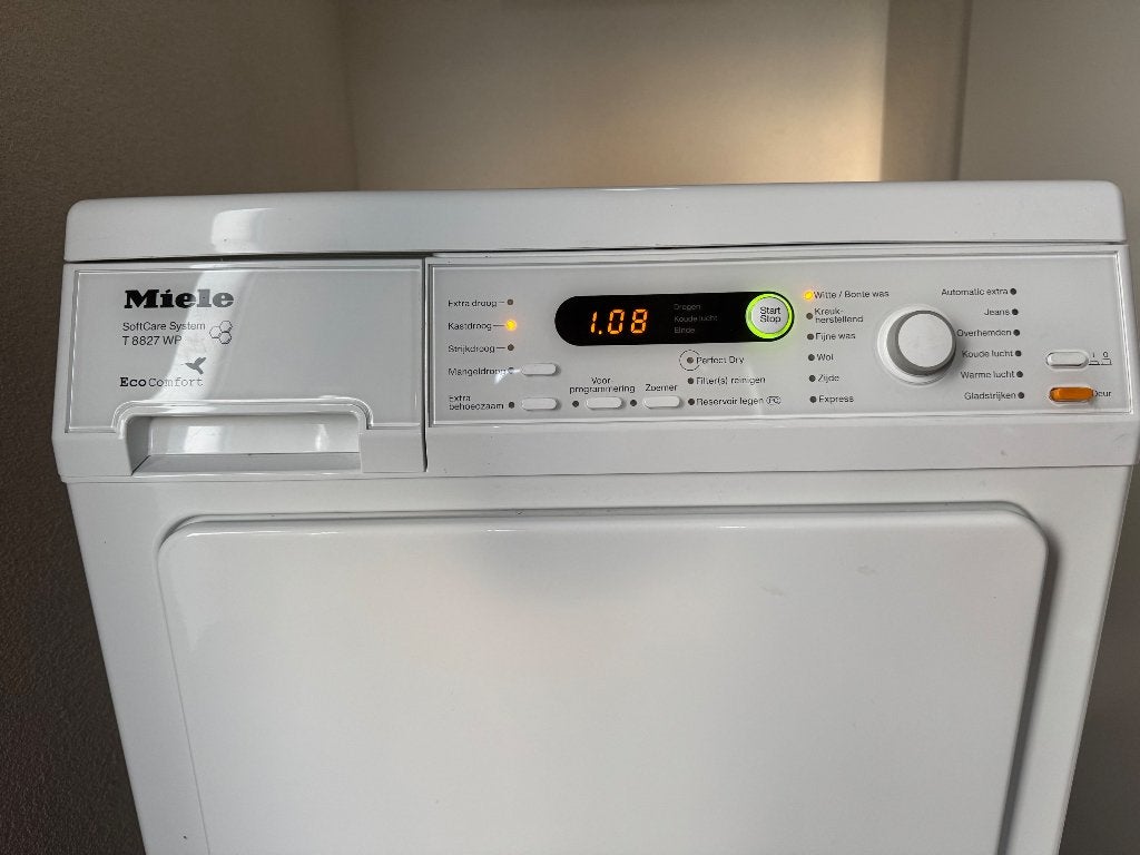 Miele T8827WP warmtepomp droger  compleet gereinigd, Ophalen, 6 tot 8 kg, Overige typen, Zo goed als nieuw