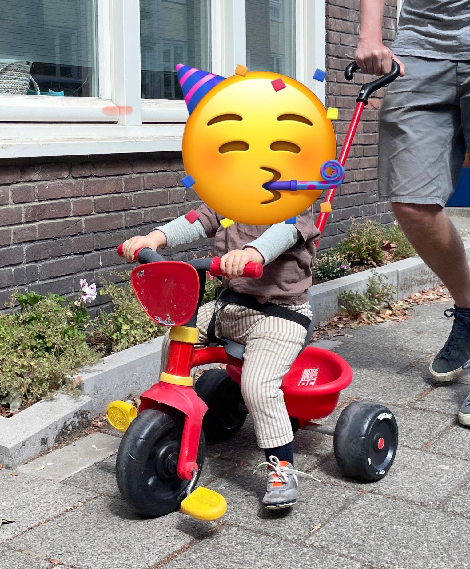 Rode driewieler met duwstang, Ophalen, Gebruikt