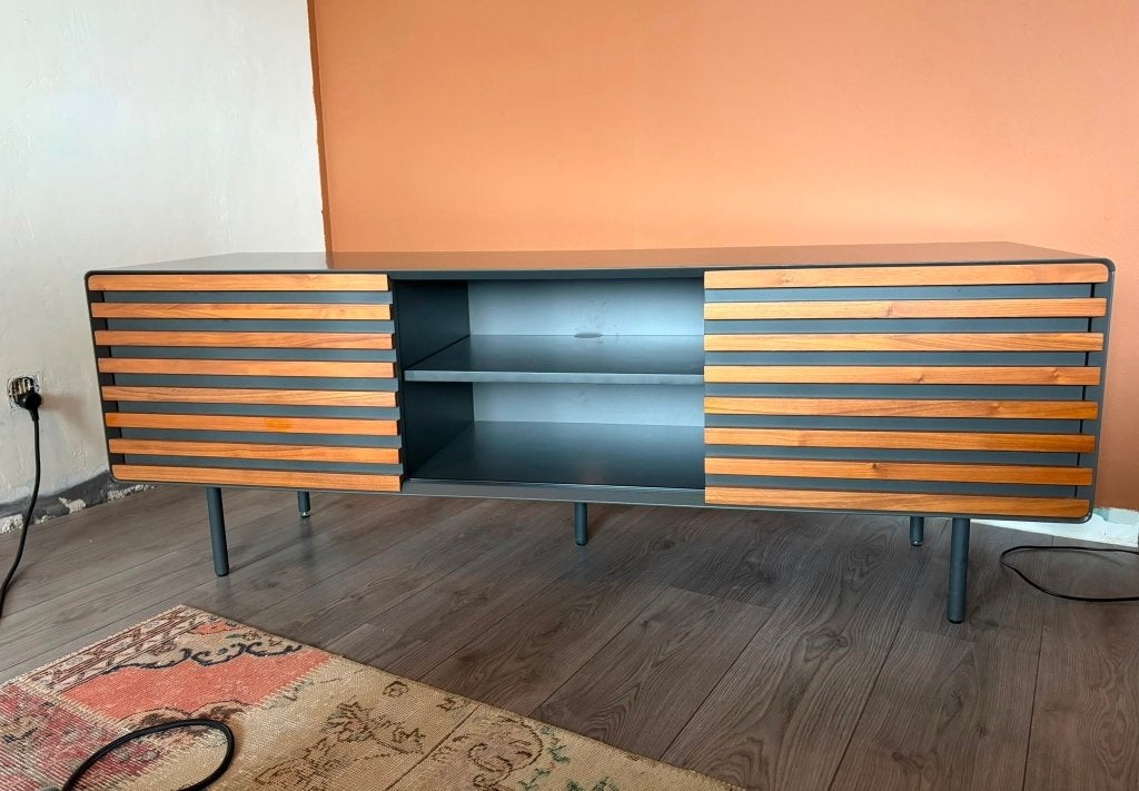 TV-meubel Design Kave Home Kesia Grafiet & Noten (162 cm), Gebruikt, Design, 150 tot 200 cm, Minder dan 100 cm