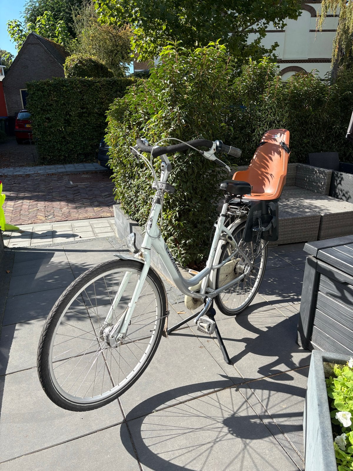 Batavus Bloom Damesfiets met Kinderzitje, Ophalen, Velgrem, Batavus, 53 tot 56 cm