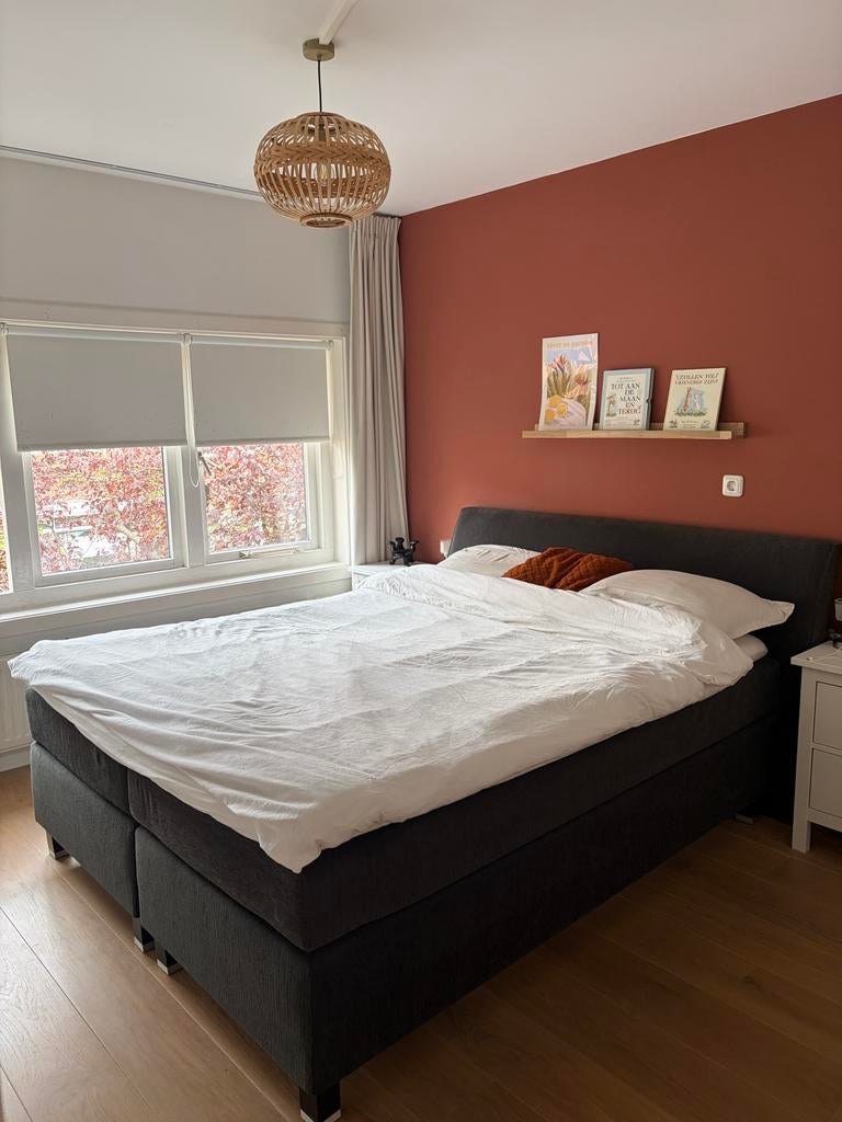 Tweepersoons boxspring bed - Donkergrijs, Ophalen, Zo goed als nieuw, Tweepersoons, 160 cm