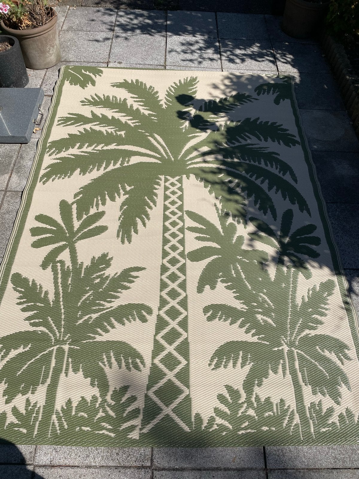 Binnen/buiten vloerkleed met palmboomprint 160x230 cm, Ophalen, 150 tot 200 cm, 200 cm of meer, Zo goed als nieuw