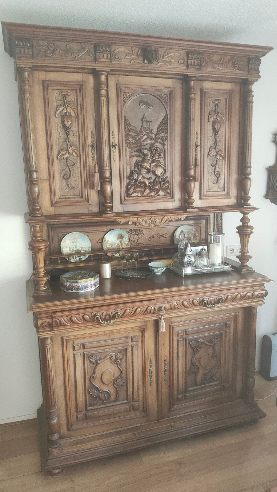 Antieke eikenhouten buffetkast Henri II-stijl, jagerskast, Ophalen