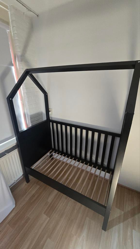 Bopita My First House Ledikant 60x120 Zwart met Matras, Ophalen, Zo goed als nieuw, Ledikant