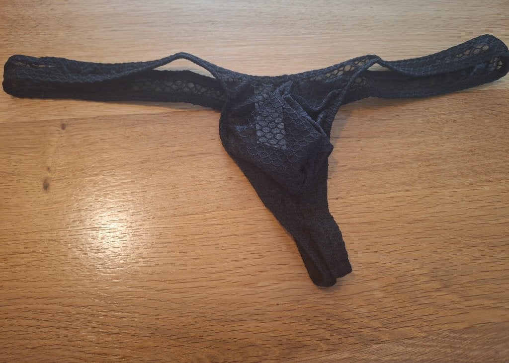 Zwarte herenstring met honingraatpatroon maat L, Kleding | Heren, Ondergoed, Verzenden, Zwart, Overige typen