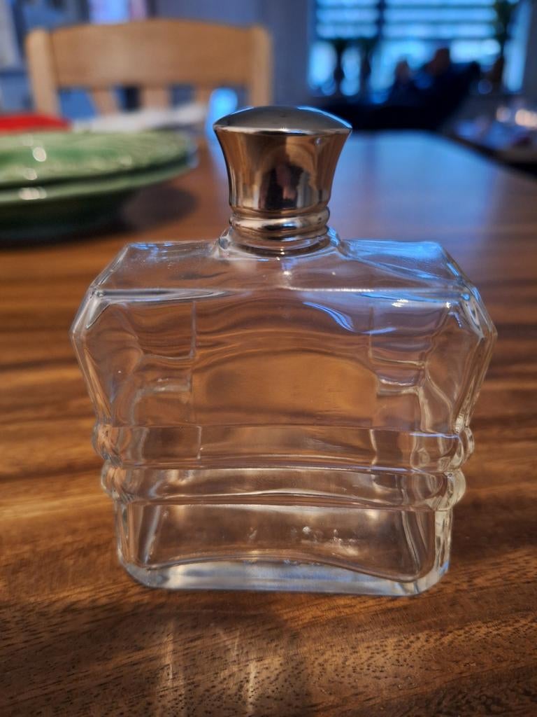 Antiek parfumflesje met zilverkleurige dop, Ophalen of Verzenden