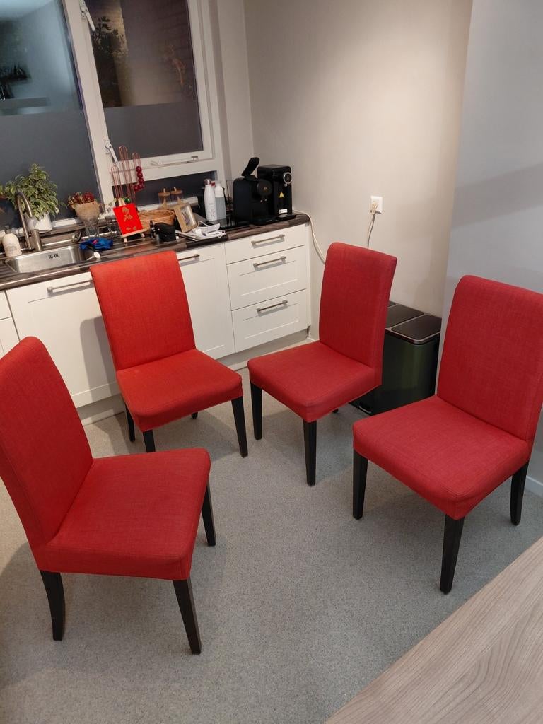 Set van 4 oranje eetkamerstoelen Ikea Henriksdal, Huis en Inrichting, Stoelen, Ophalen, Gebruikt, Overige kleuren, Vier
