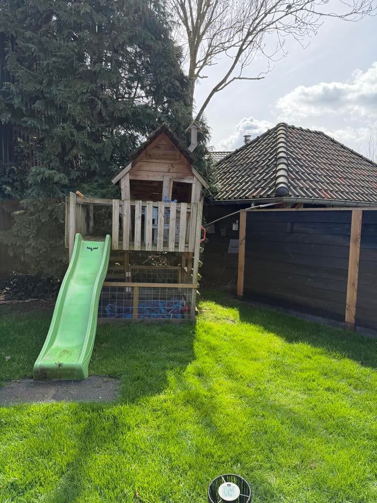 Houten Speelhuisje met Glijbaan voor Kinderen, Ophalen, Gebruikt, Hout