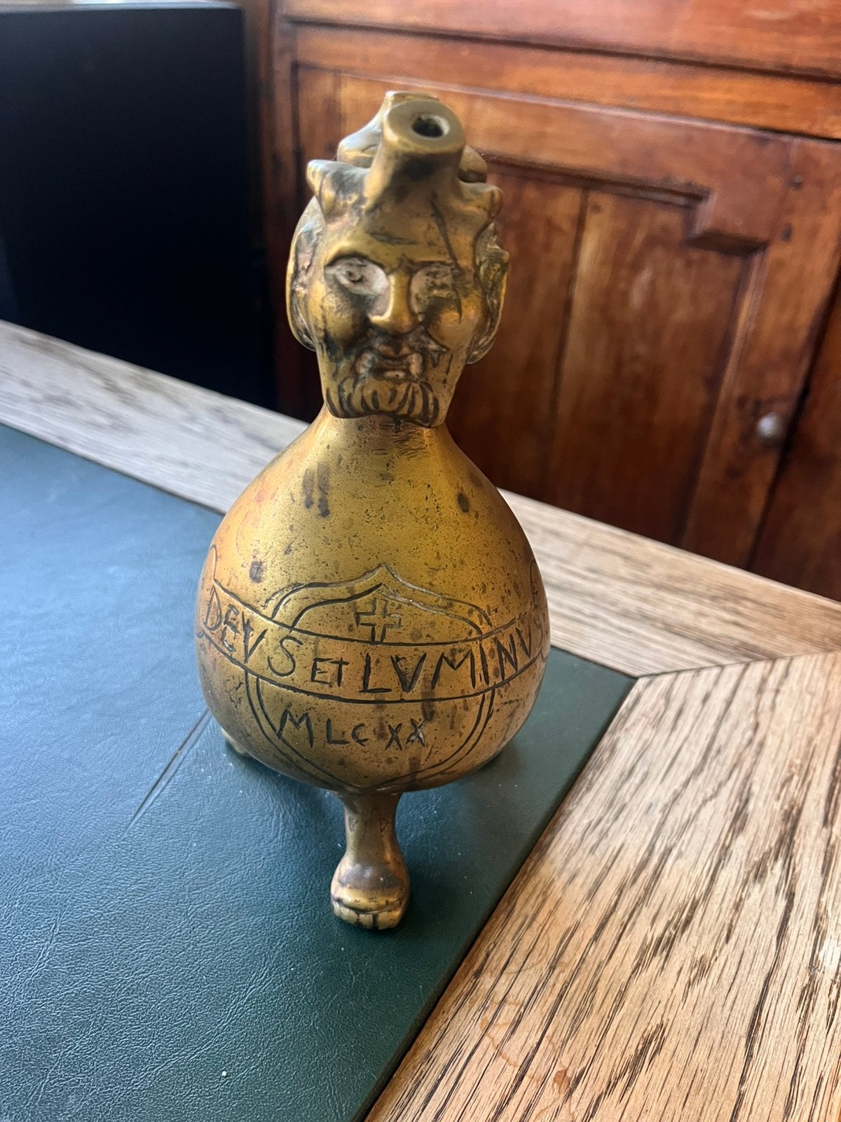 Brons kruikje - man met baard, Antiek en Kunst, Ophalen of Verzenden, Brons