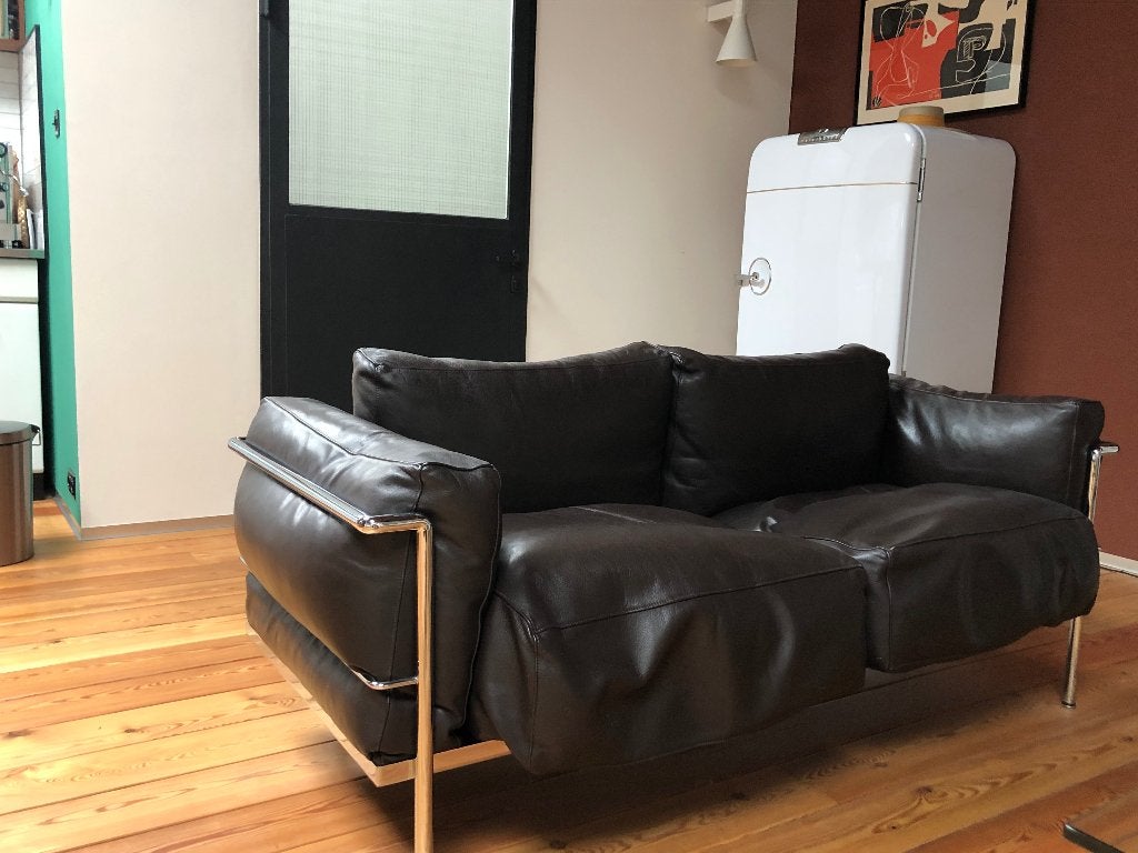 Corbusier bank lc3 leer vintage, Huis en Inrichting, Ophalen, 125 cm of meer, Leer, 125 cm of meer