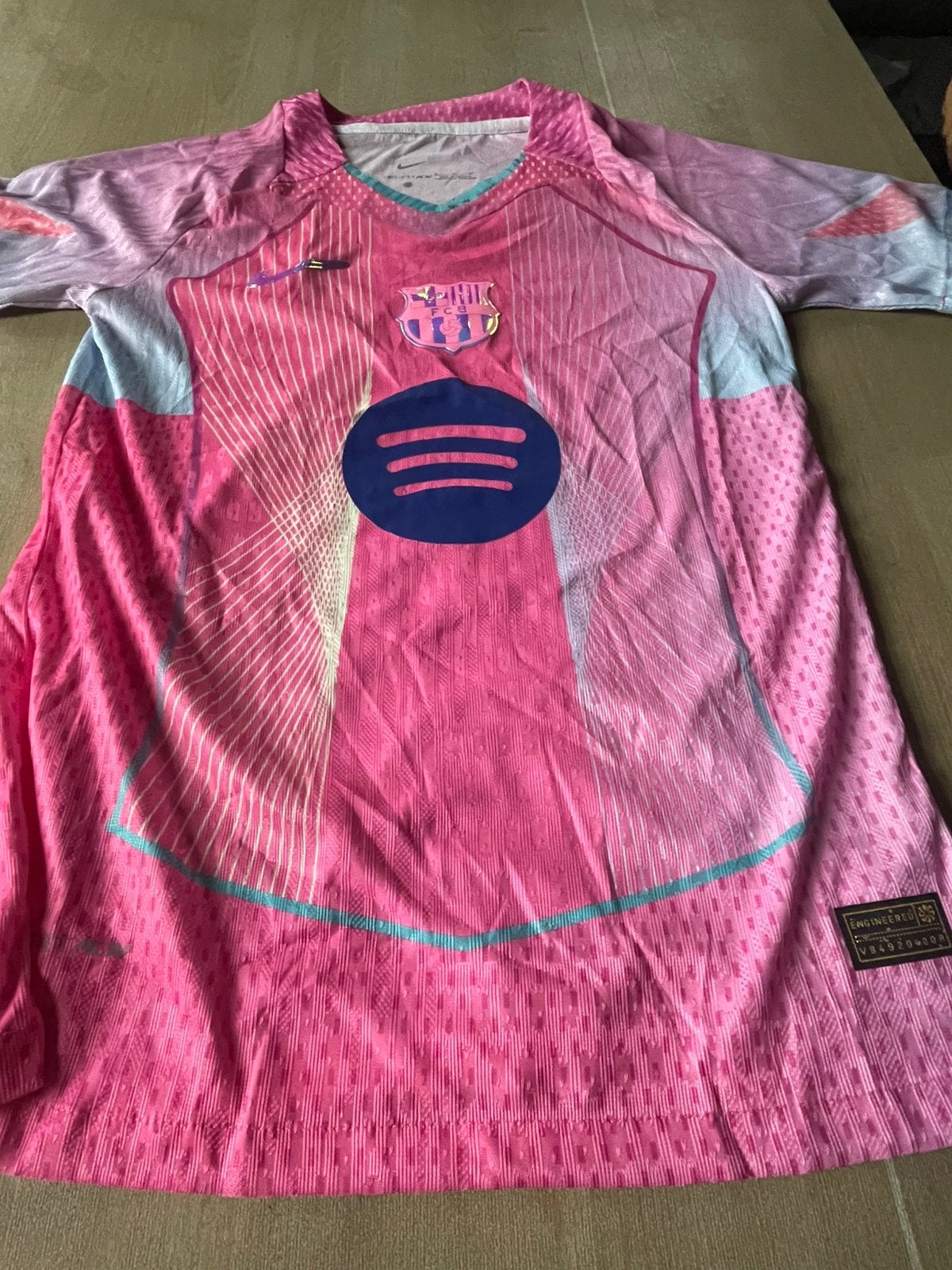 FC Barcelona Spotify voetbalshirt roze jongens, Maat S, Ophalen of Verzenden, Zo goed als nieuw, Overige typen