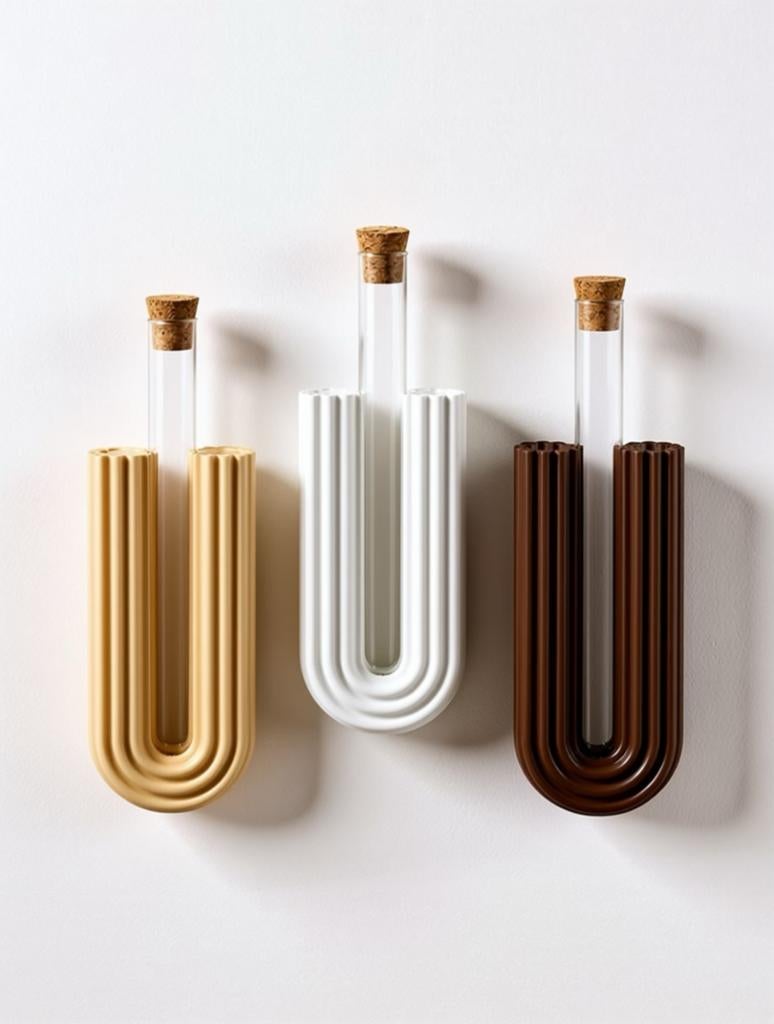 Set van 3 U-vormige wandvazen met reageerbuisjes, Nieuw, Home, Ophalen of Verzenden, Home