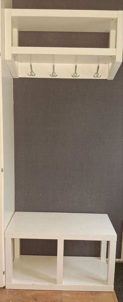 Kapstok met bankje - Wit (90x45x30 / 90x40x50), Huis en Inrichting, Woonaccessoires | Kapstokken, Ophalen, Gebruikt, Wandkapstok
