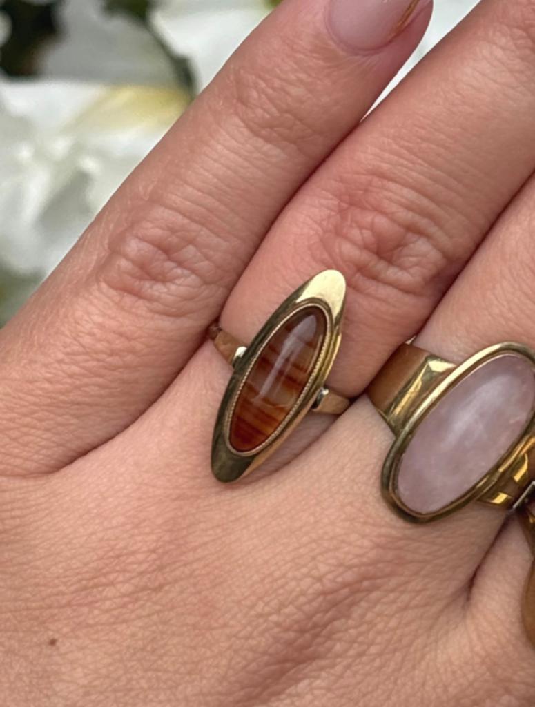 8 karaat gouden ring met streep agaat, Sieraden, Tassen en Uiterlijk, Ringen, Verzenden, Dame, Goud, Goud