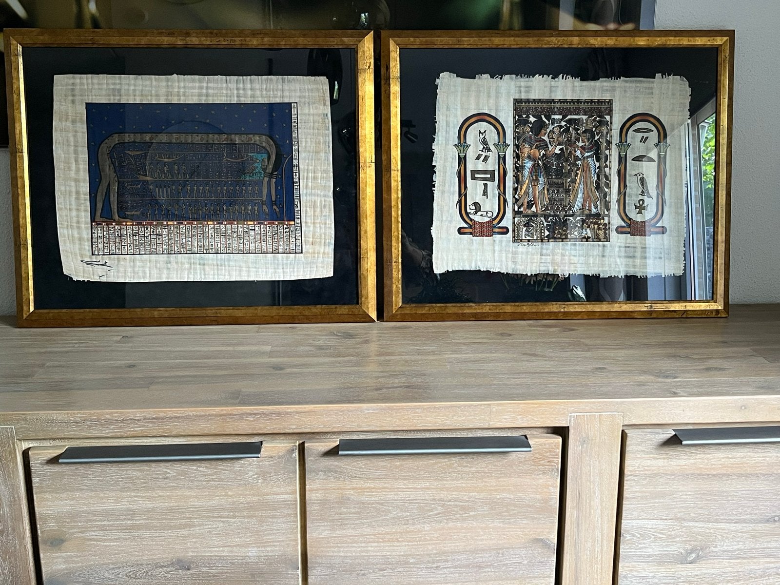 2 Egyptische papyrus schilderijen in topstaat, 60x49 cm, Antiek en Kunst, Schilderij, Afrika, Ophalen of Verzenden, Papier/karton