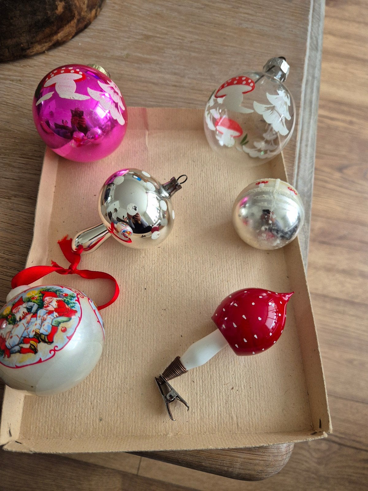 vintage kerstballen paddestoel., Ophalen of Verzenden