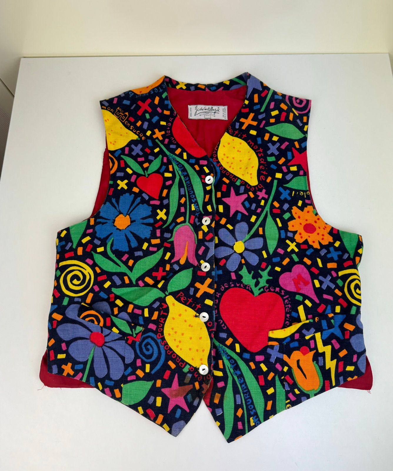 JEAN CHARLES DE CASTELBAJAC 100% Linen Vintage Vest Gilet, Ophalen of Verzenden, Zo goed als nieuw, Maat 38/40 (M), Meerkleurig