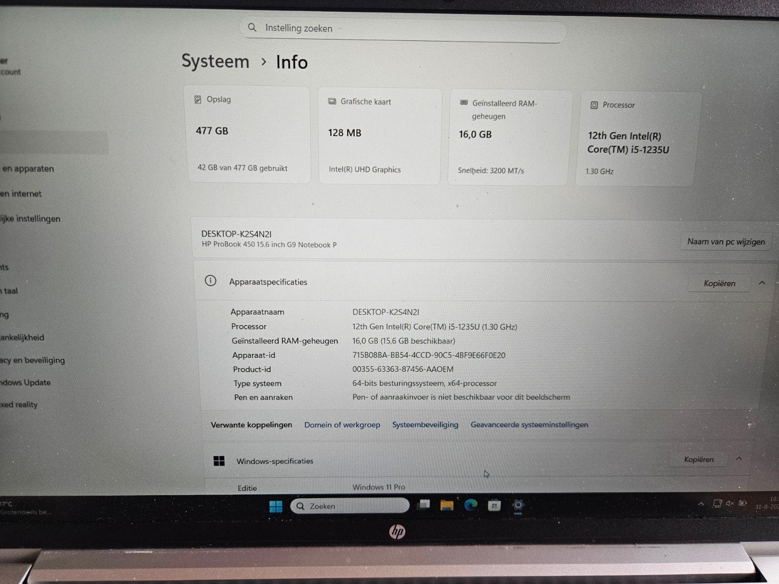 HP ProBook 450 G9 - i5-1235U, 16GB RAM, 512GB SSD, Computers en Software, Windows Laptops, Ophalen, Met videokaart, Zo goed als nieuw