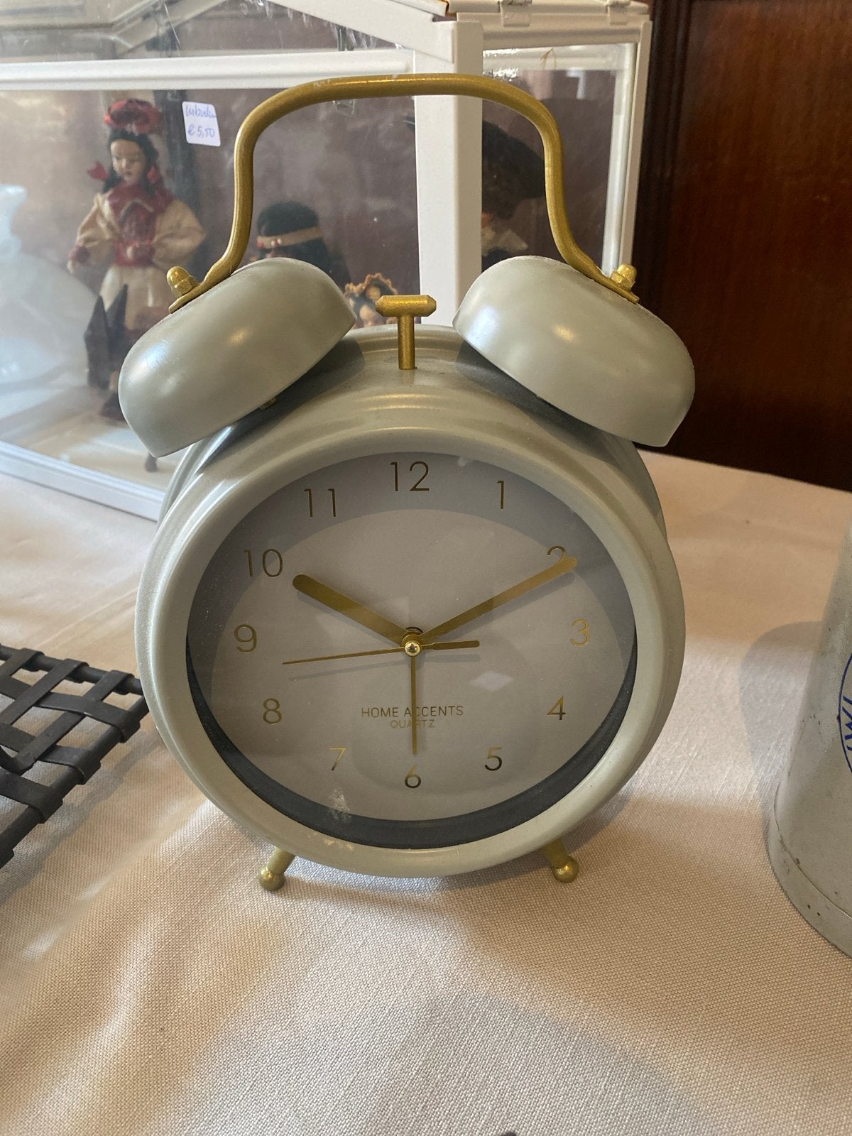 Stijlvolle Wekker Grijs/Goud - Home Accents, Ophalen, Gebruikt, Grijs, Analoog