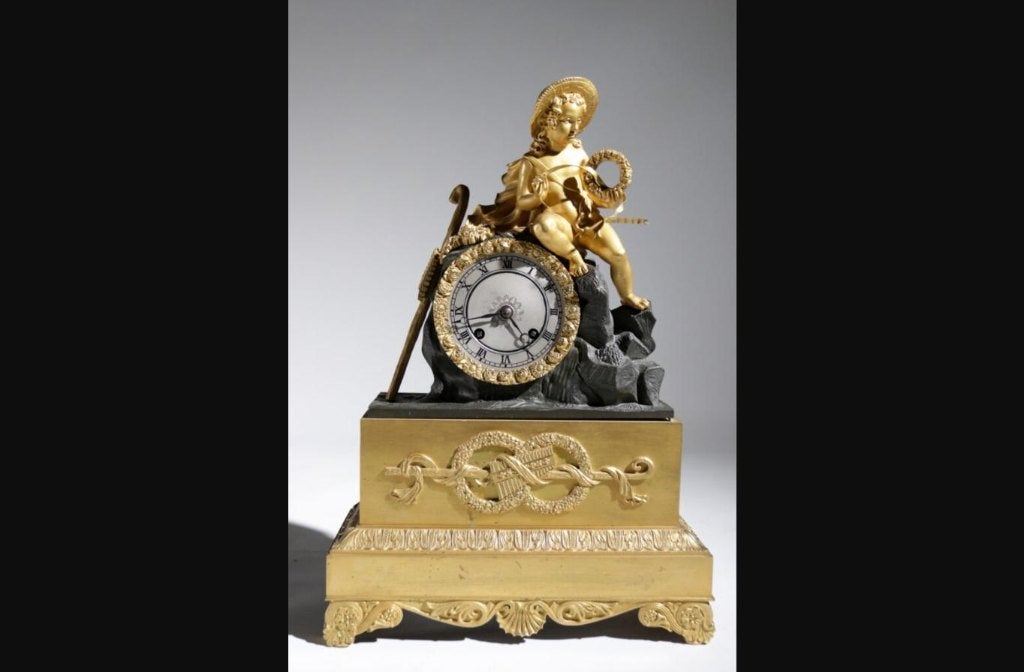 Antieke Empire vuurvergulde pendule schoorsteenklok, Ophalen