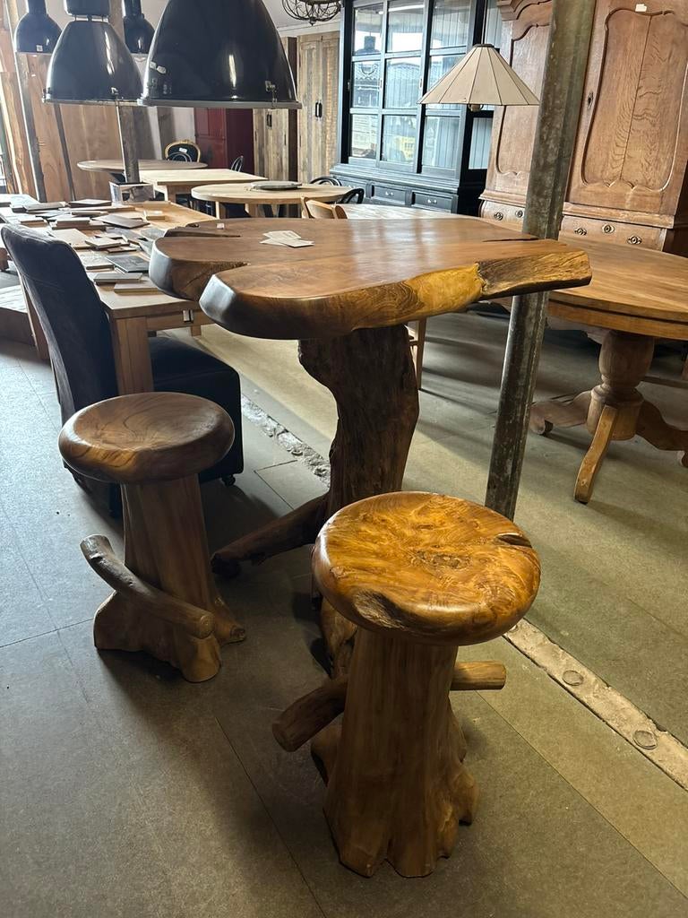 Compleet Teakhout Bartafel Uniek met Barkrukken, Ophalen, Hofbartt@gmail.com, Hesselingendijk 1, 8341TP Steenwijkerwold, Hoevesteenwijkerwold