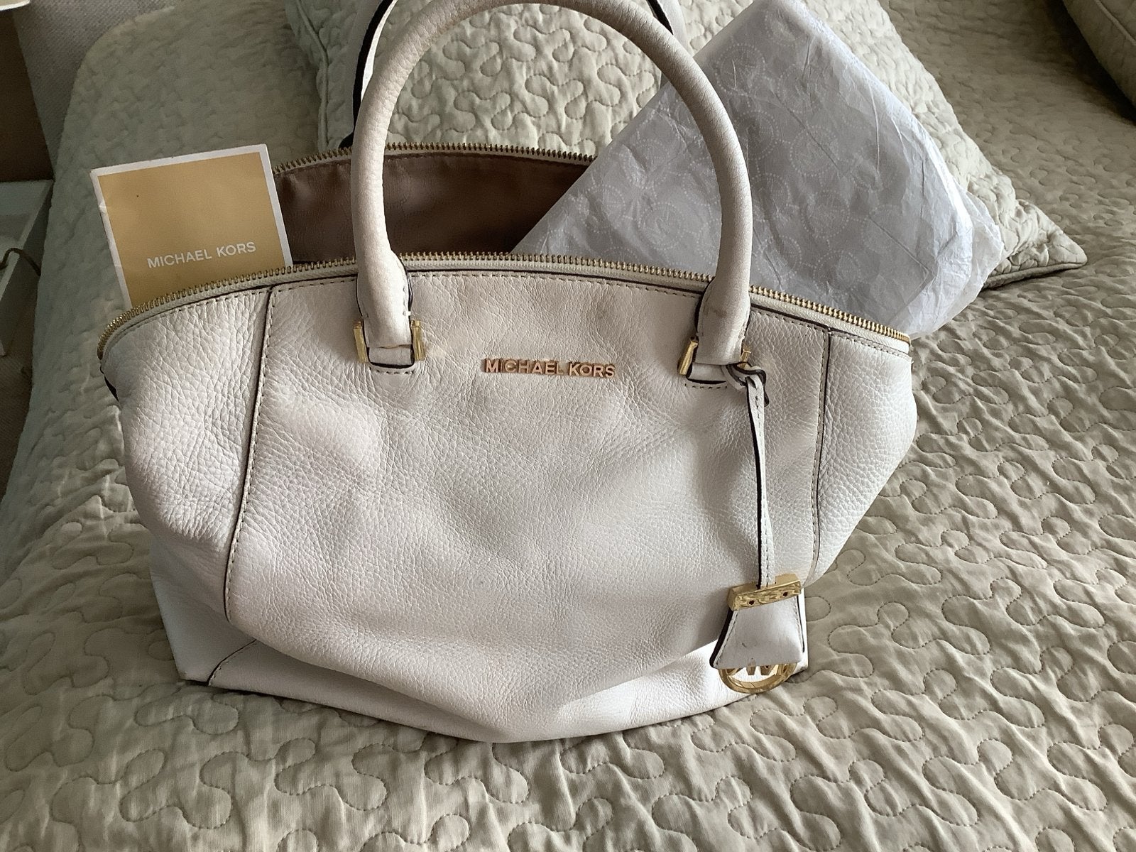 Prachtige Originele Michael Kors Tas met Gouden Hardware, Ophalen of Verzenden, Zo goed als nieuw, Wit, Handtas